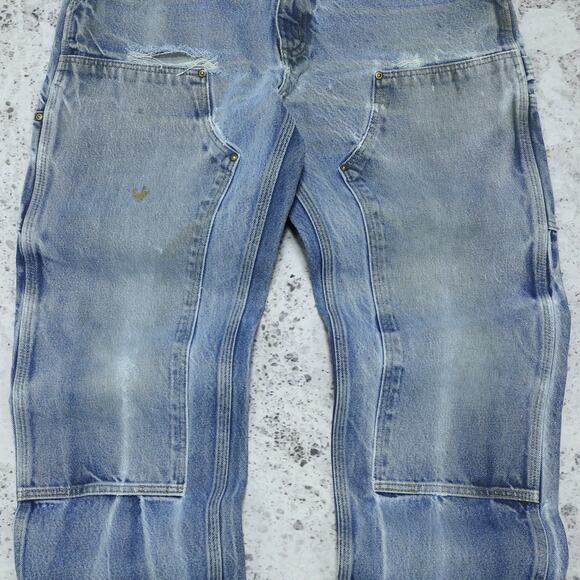 Vintage Carhartt B07 DNM Faded Blue Jeans Denim Double Knee Pants 32x30 - Picture 4 of 12